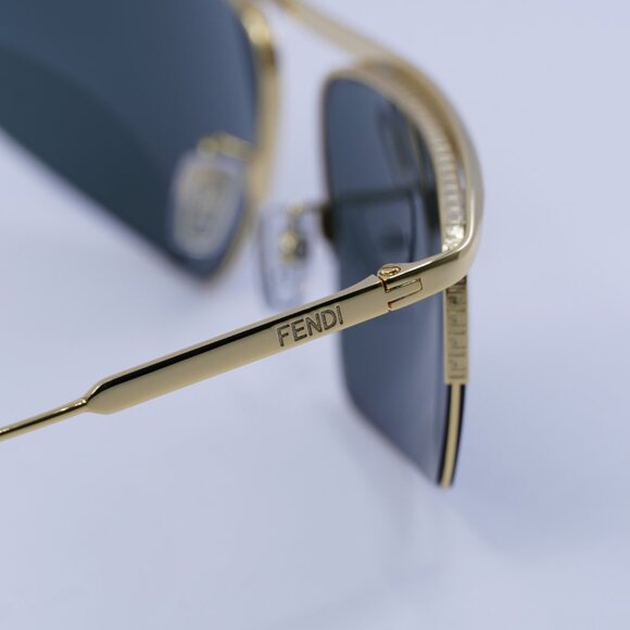 Fendi FE40141U 30N Sunglasses Shiny Gold Rectangle Frame, Green Lenses - Picture 9 of 10